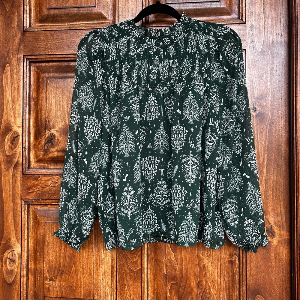 Loft Forest Green Patterned Blouse - image 1